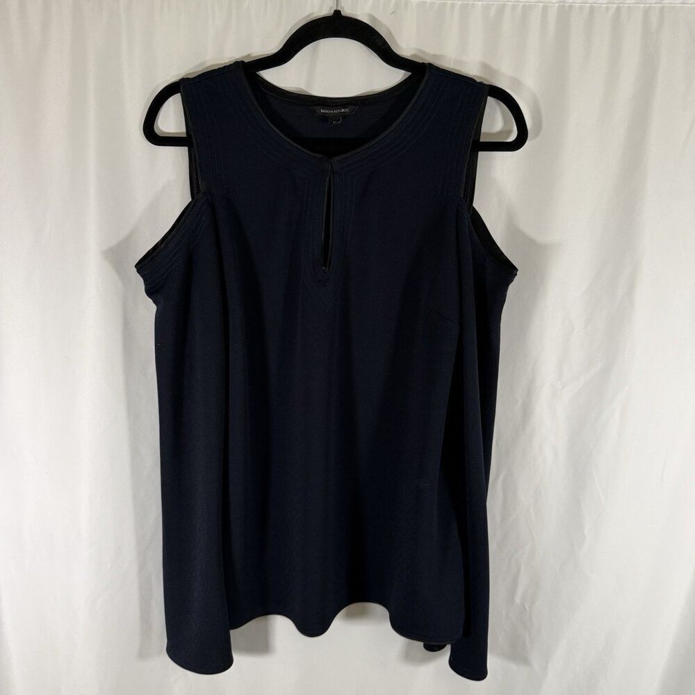 Banana Republic Top Women's Size Medium Cold Shoulder Navy Blue Long Bell Sleeve